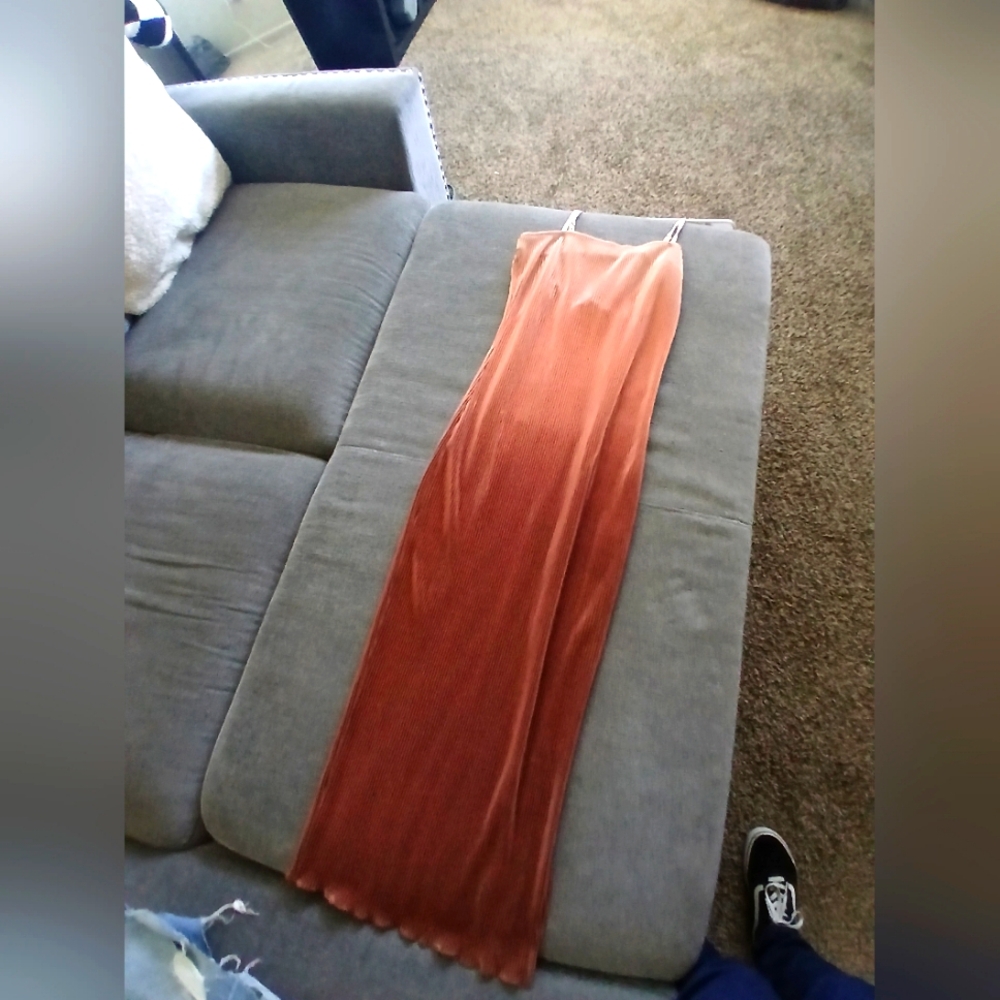 Zara Orange Pleated Maxi Skirt Casual Resort Wear